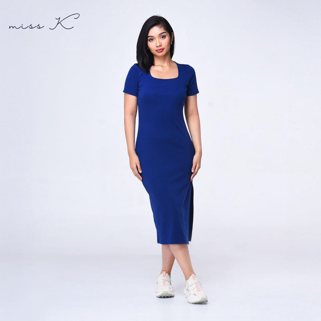 Miss K Liz Dress - Short Sleeve Long Dress with Side Slit