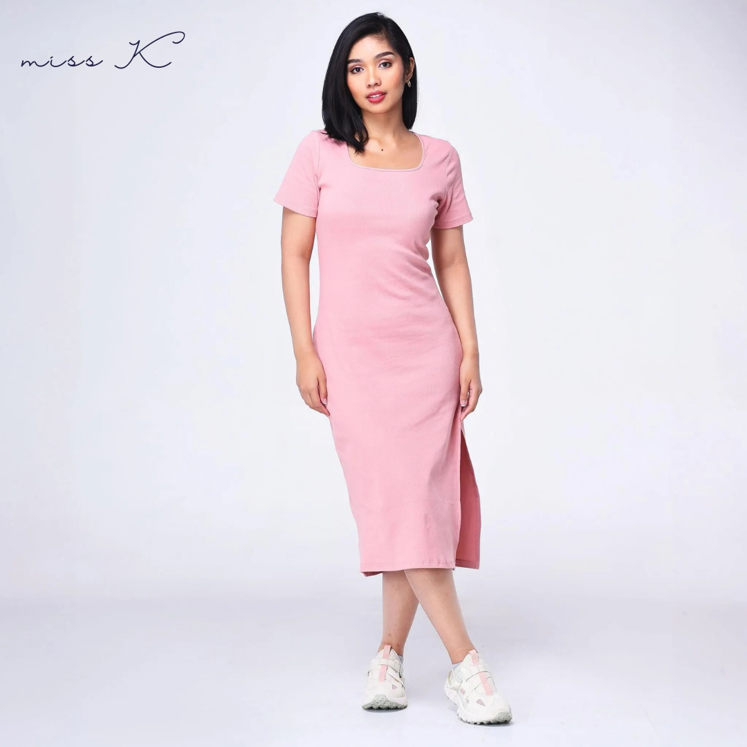 Miss K Liz Dress - Short Sleeve Long Dress with Side Slit