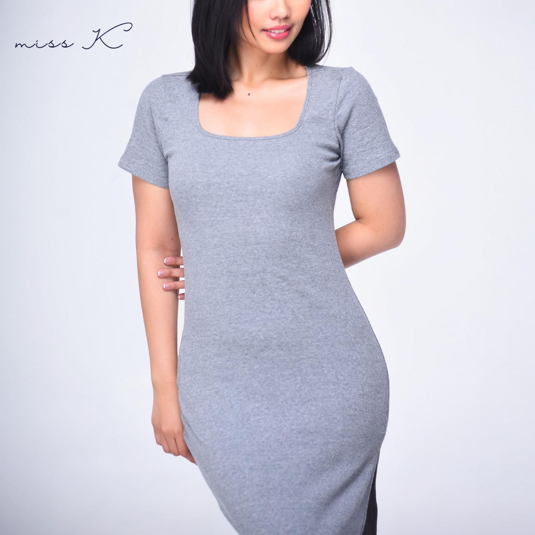 Miss K Liz Dress - Short Sleeve Long Dress with Side Slit