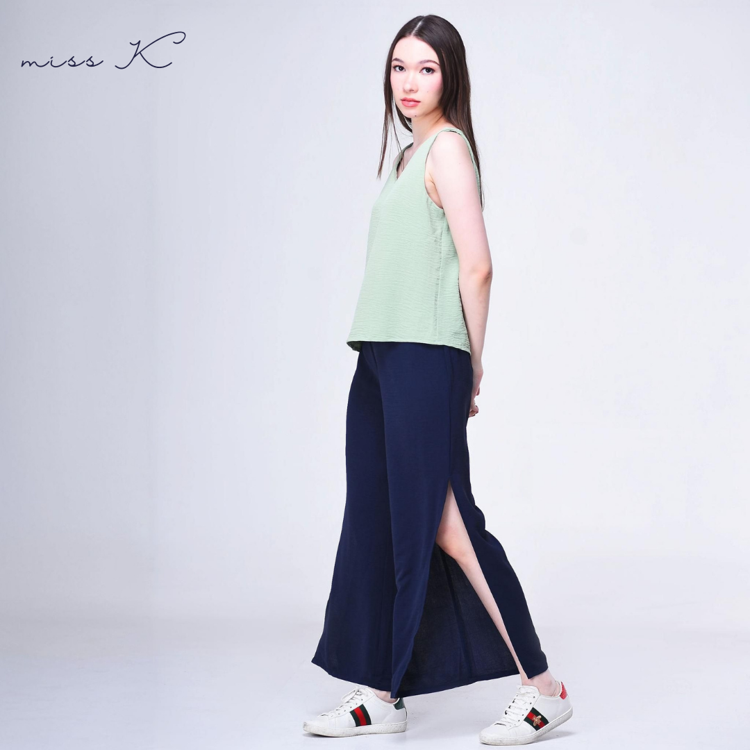 Sabrina Slacks - Pants with Side Slit and Back Garter