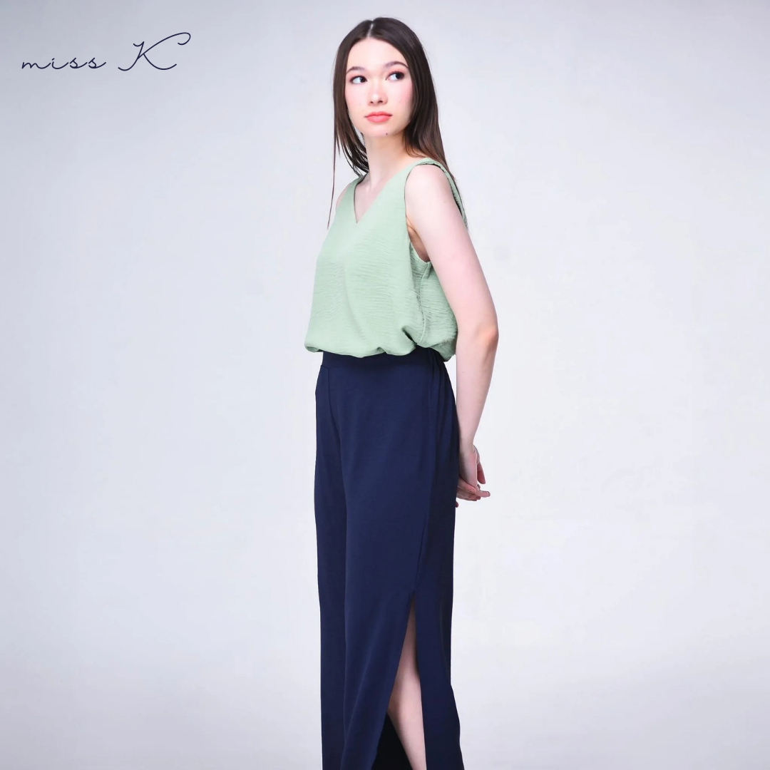 Sabrina Slacks - Pants with Side Slit and Back Garter