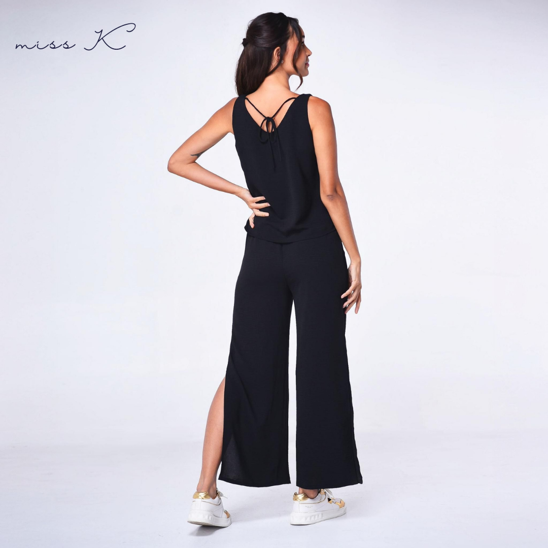 Sabrina Slacks - Pants with Side Slit and Back Garter