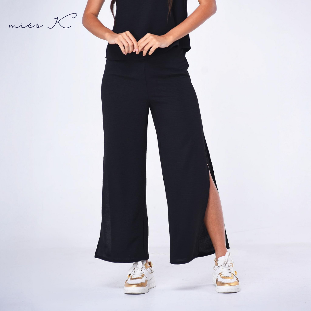 Sabrina Slacks - Pants with Side Slit and Back Garter