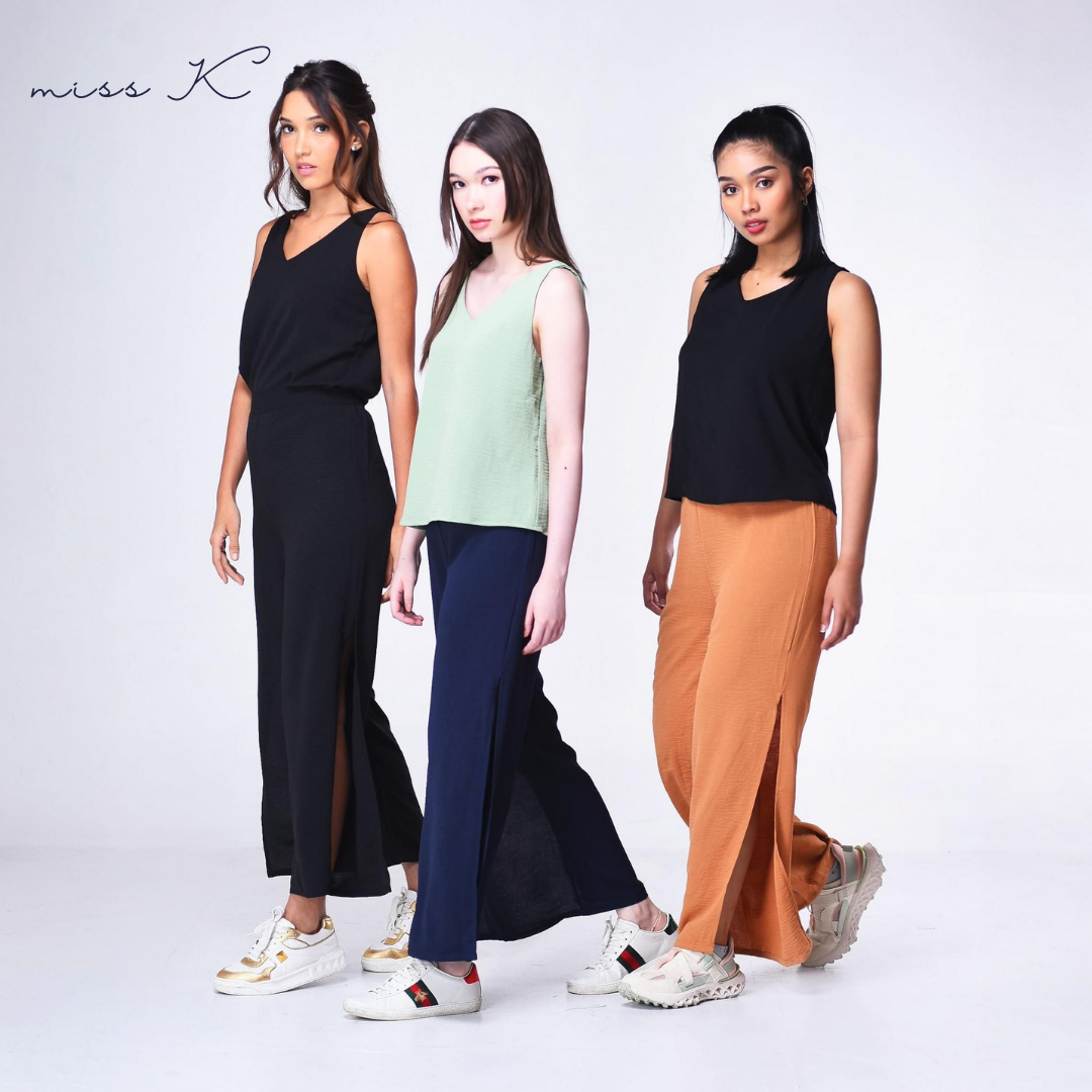 Sabrina Slacks - Pants with Side Slit and Back Garter