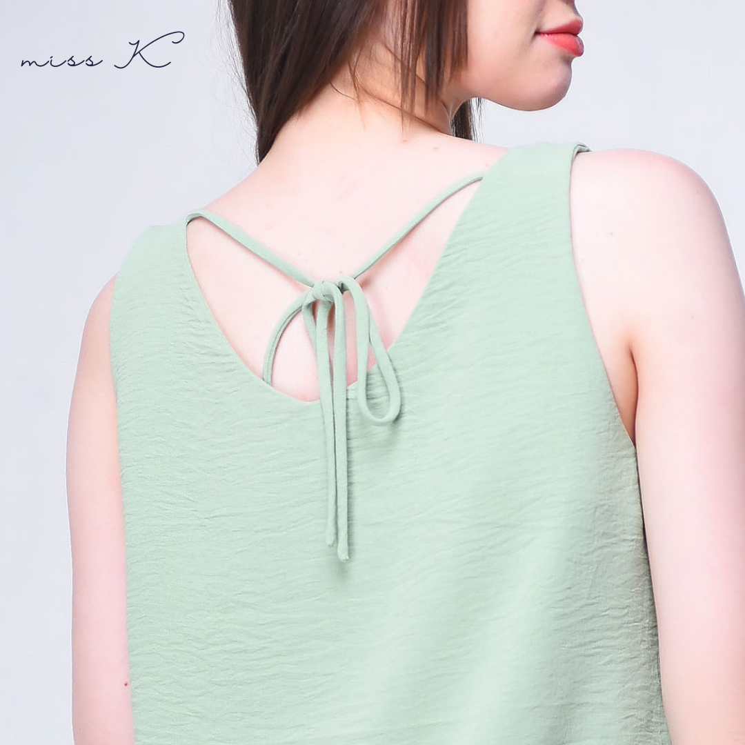 Sienna Top - V Neck Blouse with Tie Back Ribbon