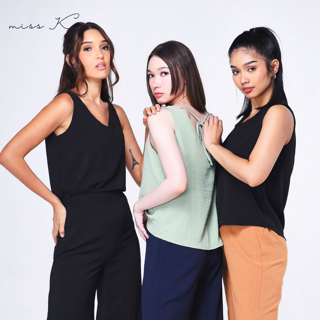 Sienna Top - V Neck Blouse with Tie Back Ribbon