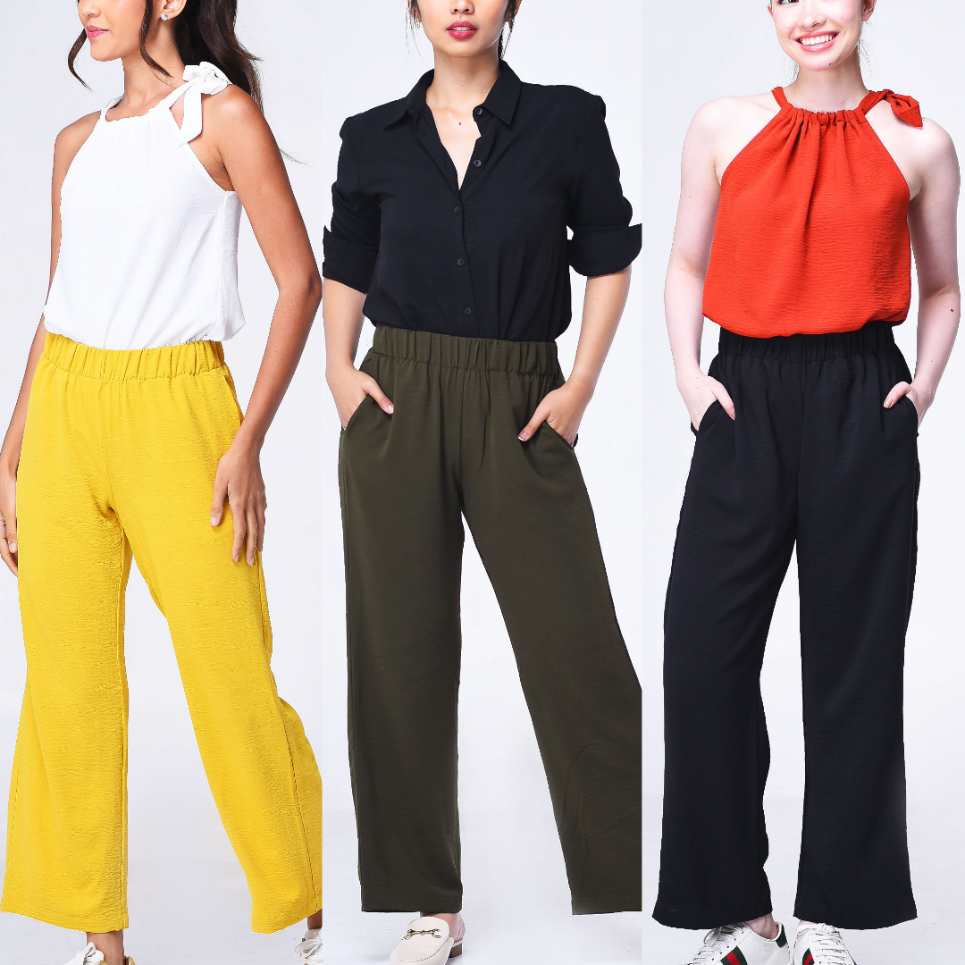 Amara Pants - Full Garter Straight Loose Pants with Pockets