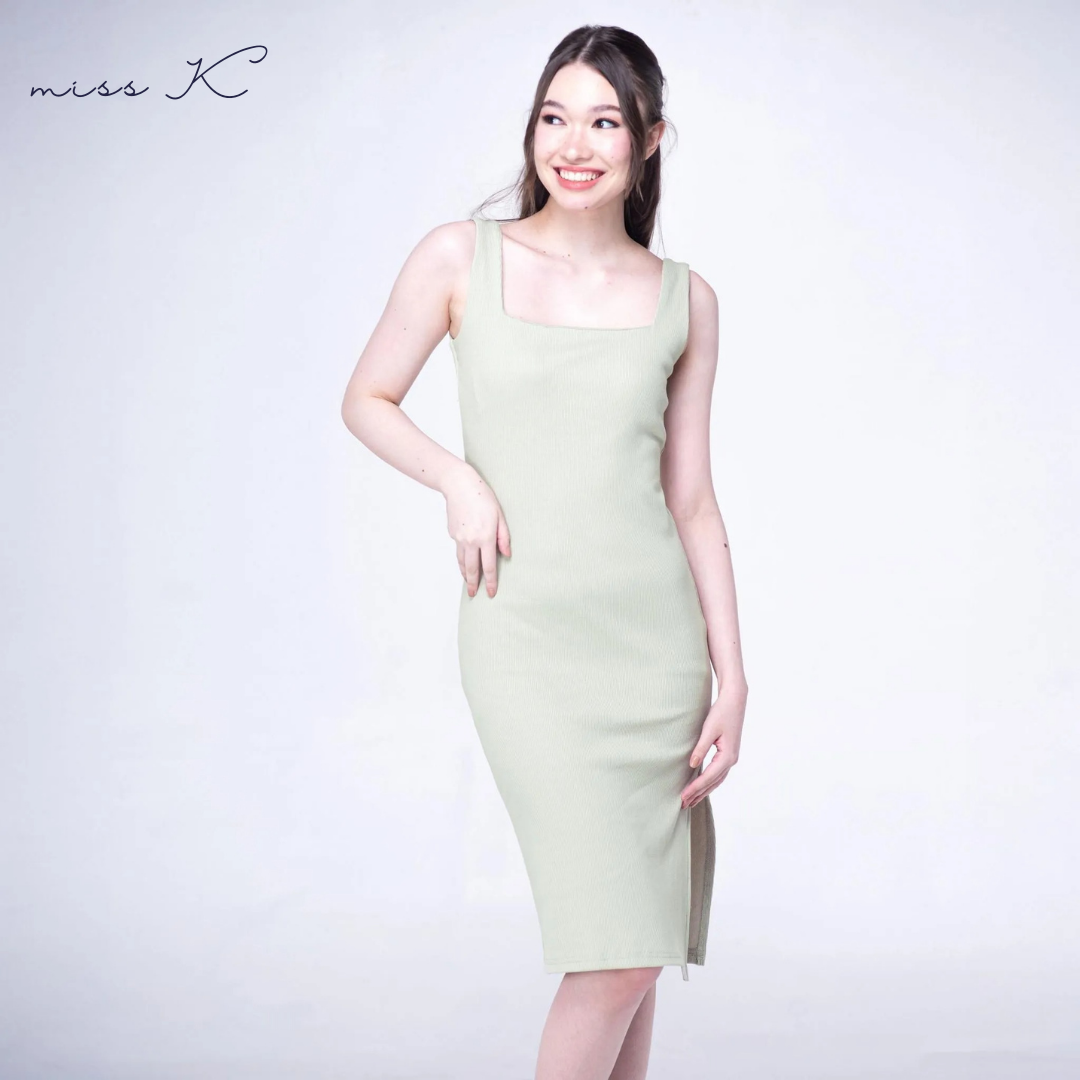 Eleanor Dress - Square Neck Dress with Side Slit