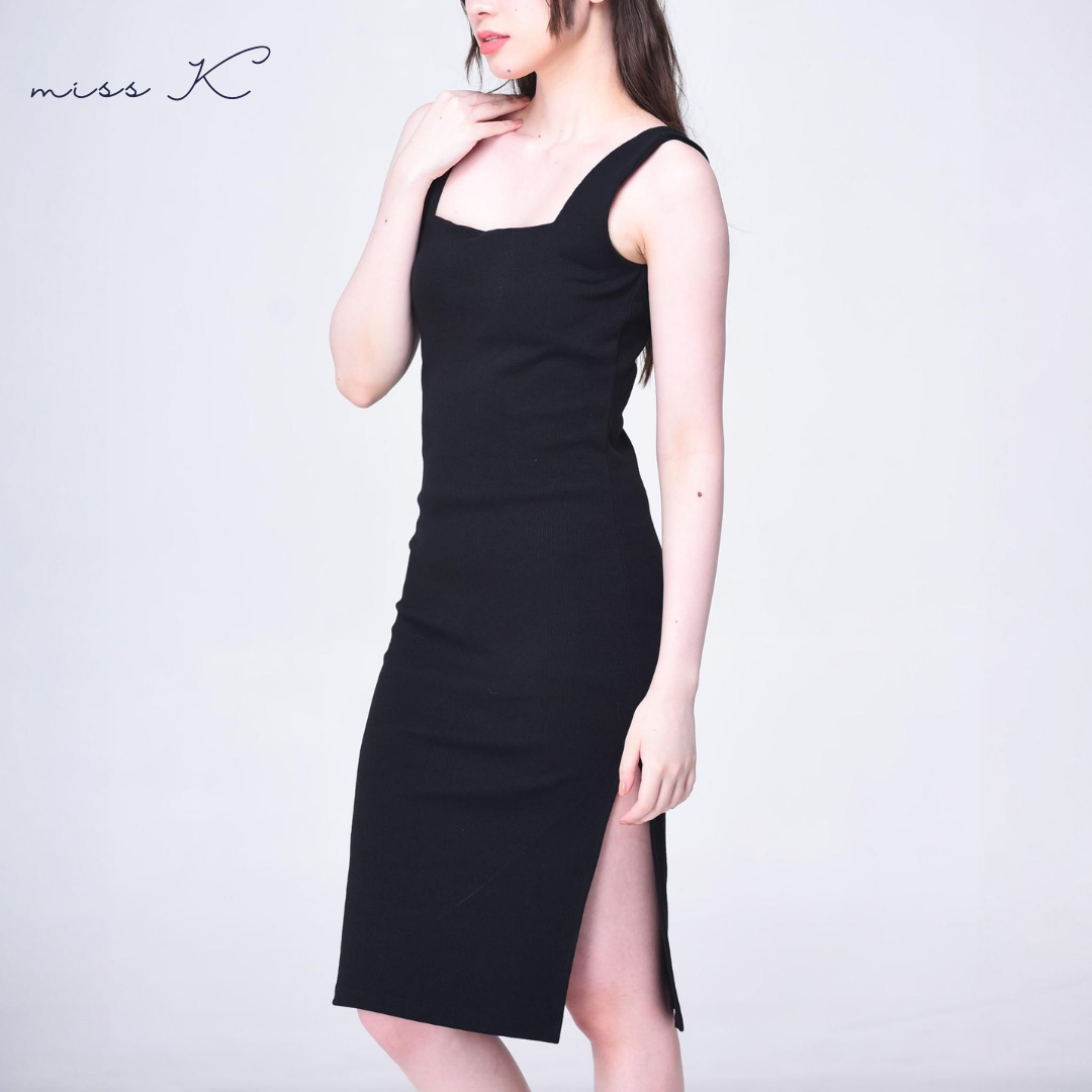 Eleanor Dress - Square Neck Dress with Side Slit