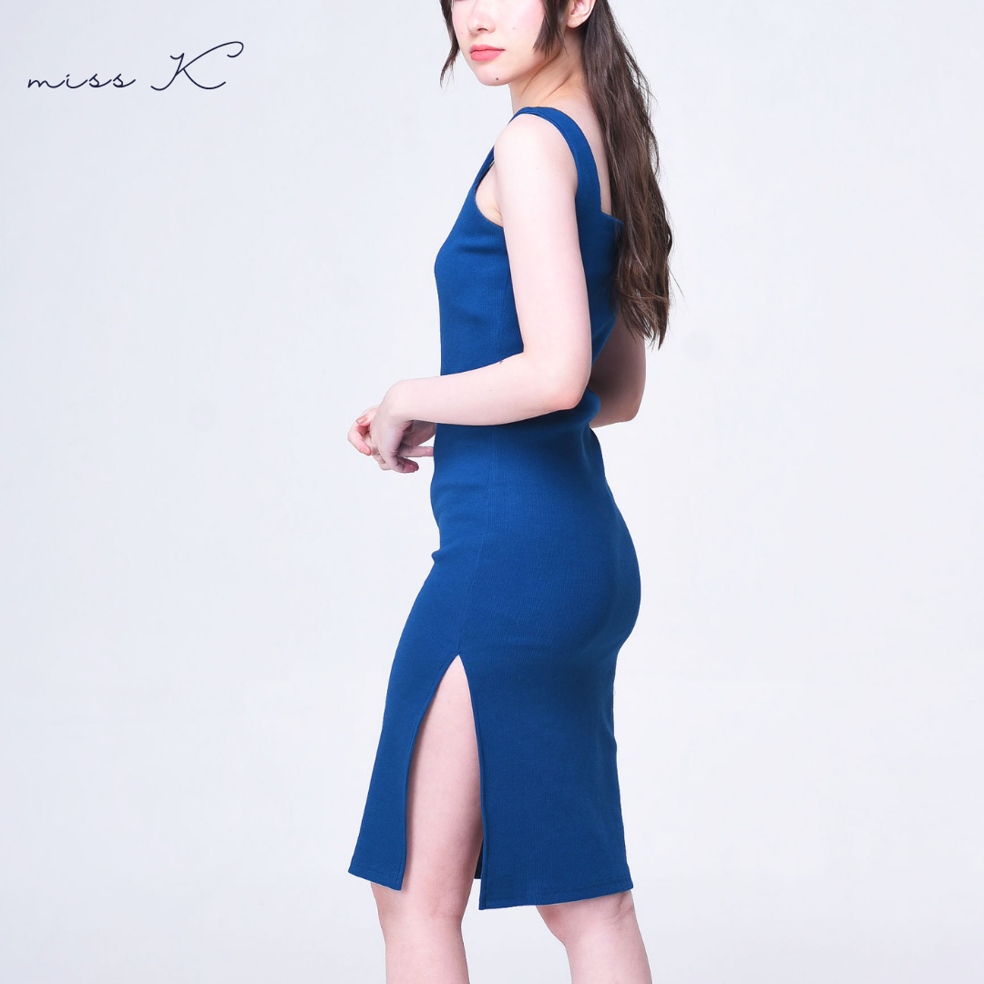Eleanor Dress - Square Neck Dress with Side Slit