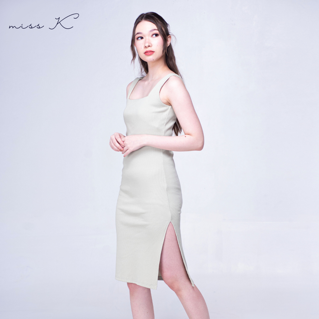 Eleanor Dress - Square Neck Dress with Side Slit