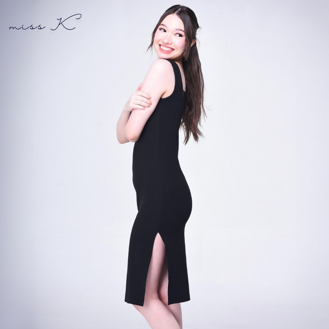Eleanor Dress - Square Neck Dress with Side Slit