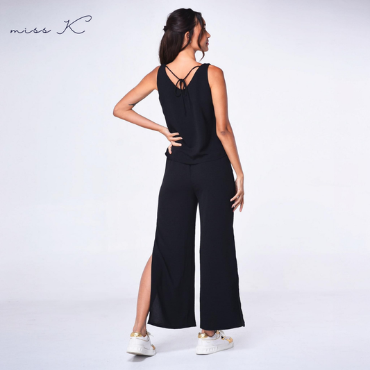 Sabrina Slacks - Pants with Side Slit and Back Garter